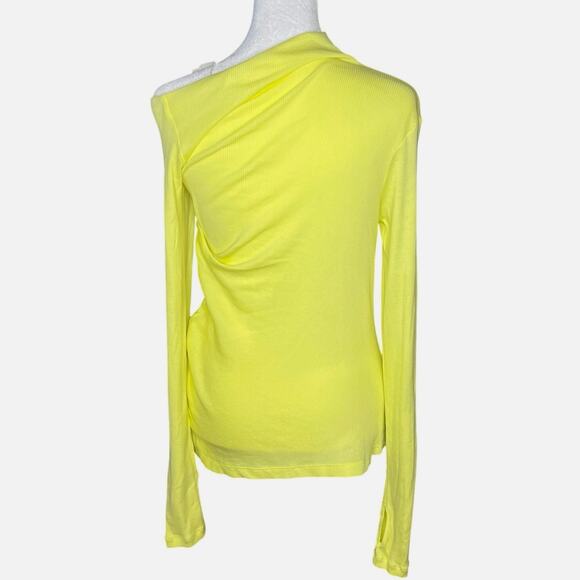 Helmut Lang, Draped One Shoulder Ribbed Knit Top, Charlock Yellow, Size Small - Picture 7 of 9